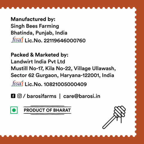 Barosi Multi Floral Honey 500 gm, NMR Tested, Pure and Raw Immunity Booster, Natural Forest Source, Sustainable Glass Packaging