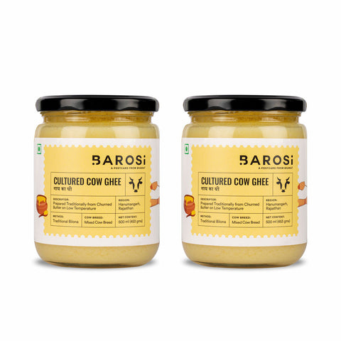 Barosi Cultured Cow Ghee 500 ml, Pure & Authentic Superfood, Bilona method, Sustainable Glass Packaging