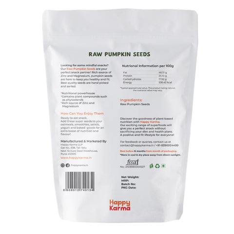 Happy Karma Raw Pumpkin Seeds 350g | Immunity Boosters| Rich in Proteins and Fiber | Good for Weight loss and Clear skin |