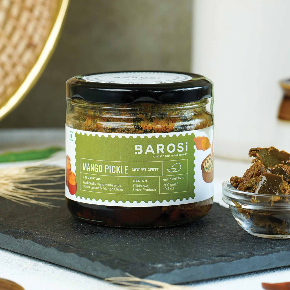 Barosi Mango Pickle 300 gm, Authentic, Traditional & Handcrafted, Sustainable Glass packaging