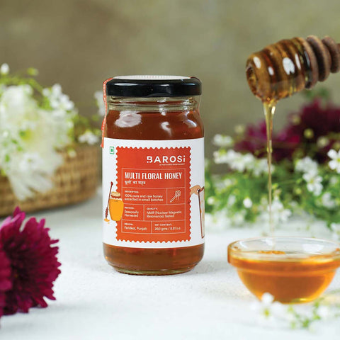 Barosi Multi Floral Honey 250 gm, NMR Tested, Pure and Raw Immunity Booster, Natural Forest Source, Sustainable Glass Packaging