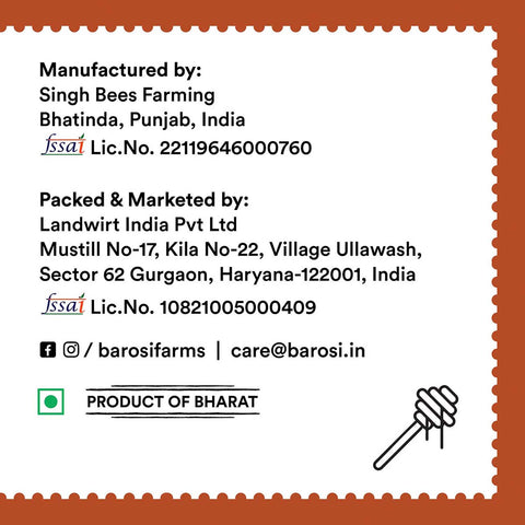 Barosi Multi Floral Honey 250 gm, NMR Tested, Pure and Raw Immunity Booster, Natural Forest Source, Sustainable Glass Packaging