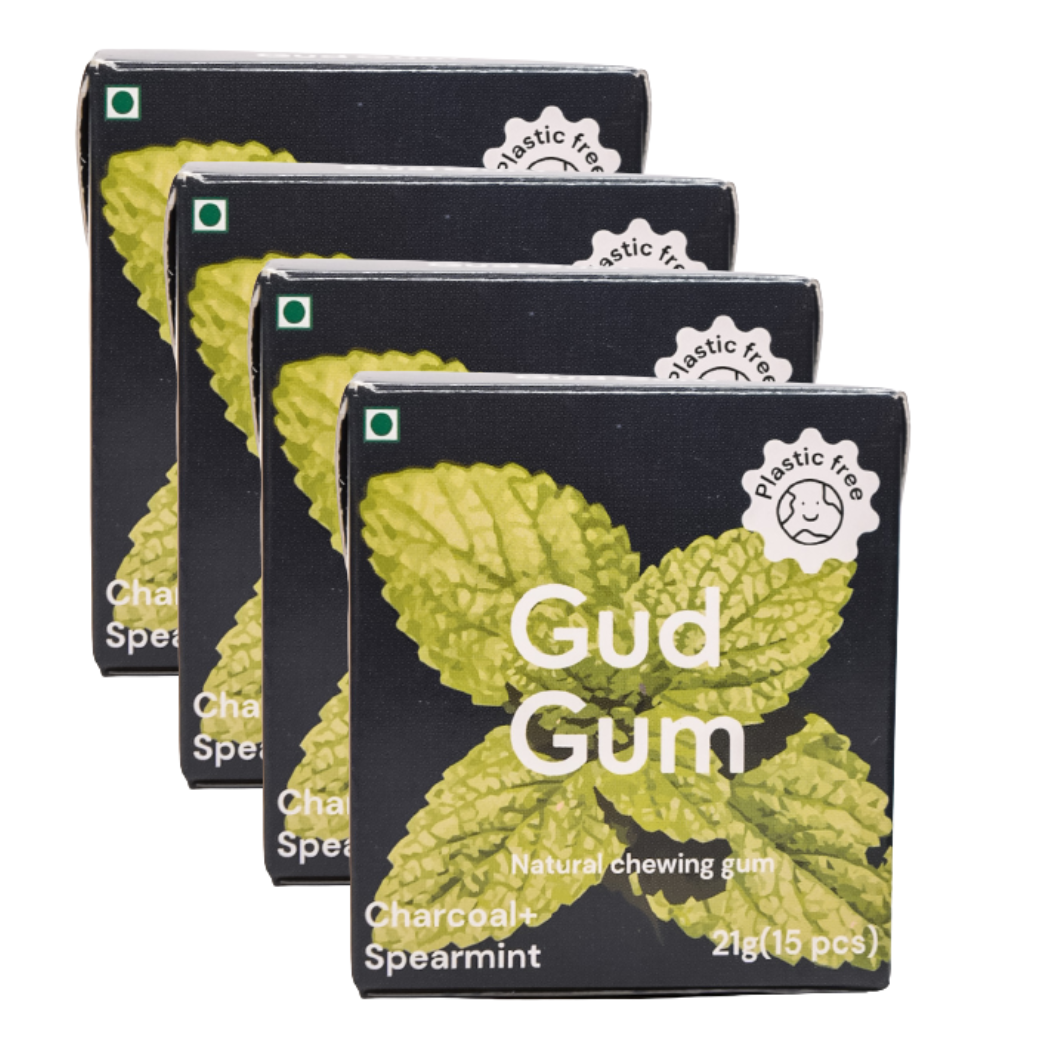 Charcoal Mint Gud Gum- Natural, Plastic Free Chewing Gum- Pack of 4- No added artificial colours, flavours & sweeteners - 21g x 4 (Charcoal Mint)