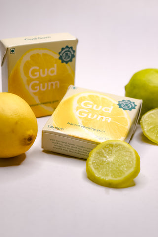 Lemon Gud Gum- Natural, Plastic Free Chewing Gum- Pack of 4- No added artificial colours, flavours & sweeteners - 21g x 4 (Lemon)