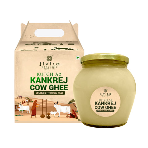JIVIKA NATURALS® Premium A2 Kankrej Cow Ghee 500ml | Vedic Bilona Ghee from Kutch Gujarat | Hand Churned from Whole Curds | A2 Milk from Grass Fed Kankrej Cow | Pure and Authentic | (Glass Bottle 0.5 Litre)
