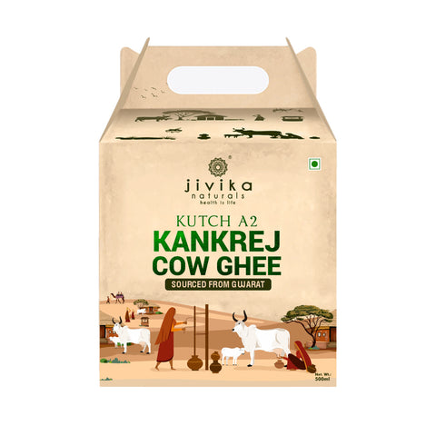 JIVIKA NATURALS® Premium A2 Kankrej Cow Ghee 500ml | Vedic Bilona Ghee from Kutch Gujarat | Hand Churned from Whole Curds | A2 Milk from Grass Fed Kankrej Cow | Pure and Authentic | (Glass Bottle 0.5 Litre)
