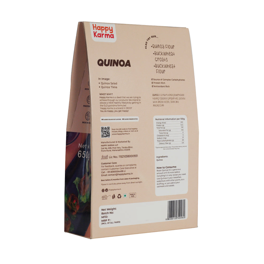 Happy Karma Quinoa Grains 650g | Gluten free | Natural and Organic | Diet food | Healthy breakfast |