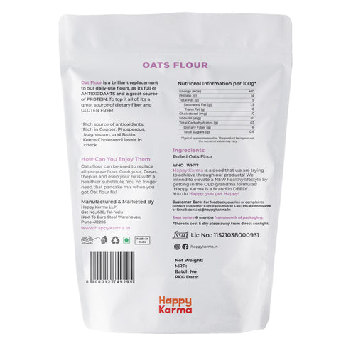 Happy Karma Oats Flour 400g | Oats atta | 100% Natural | Organic | Gluten free | Healthy Flours