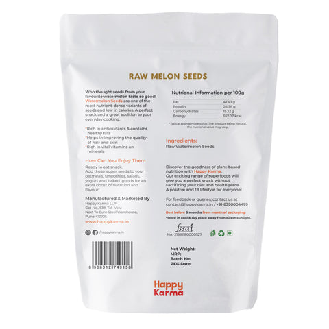 Happy Karma Melon Seeds 350g | Kharbhuja Beej | Healthy Snacks | Rich in Protien | Edible Raw and Organic Seeds