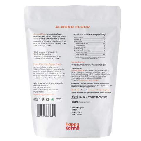 Happy Karma Almonds Flour 350g | Unblanched | Natural Fine | Protein Rich |